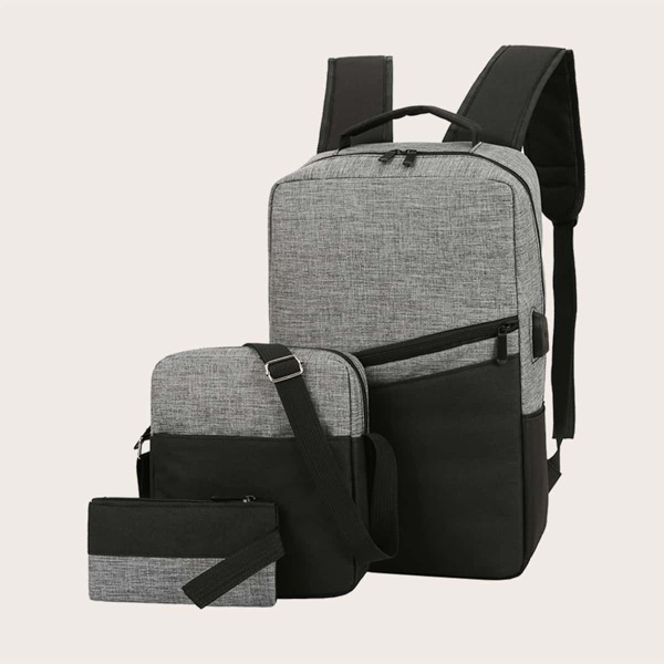 

3pcs Men Minimalist Classic Backpack Set, Multicolor
