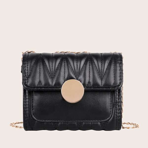 

Minimalist Quilted Chain Shoulder Bag, Black