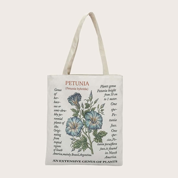 

Letter & Floral Graphic Shopper Bag, Beige