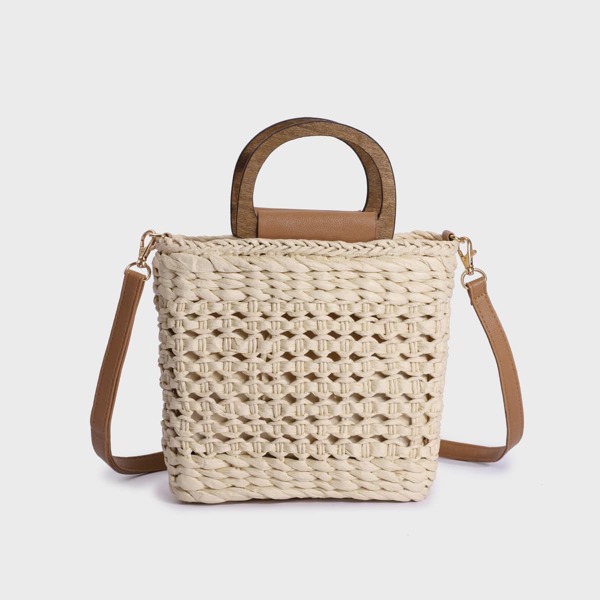 

Minimalist Straw Design Satchel Bag, Beige