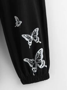 女孩蝴蝶圖案衛褲 - 黑色 - 查看 4