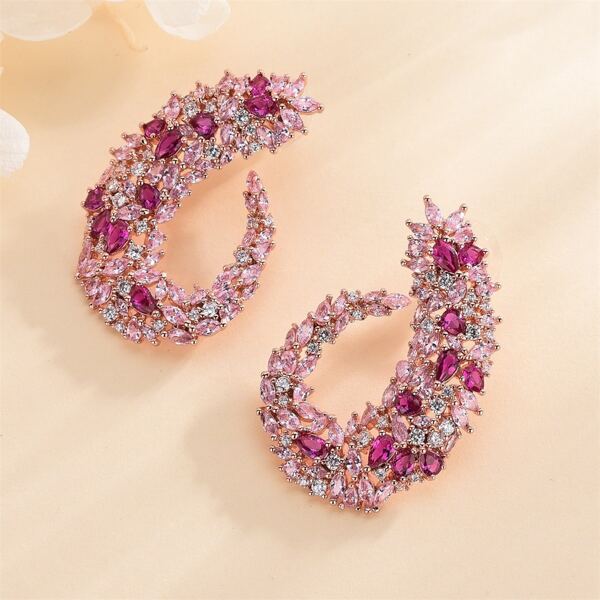 

Zircon Decor Earrings, Pink