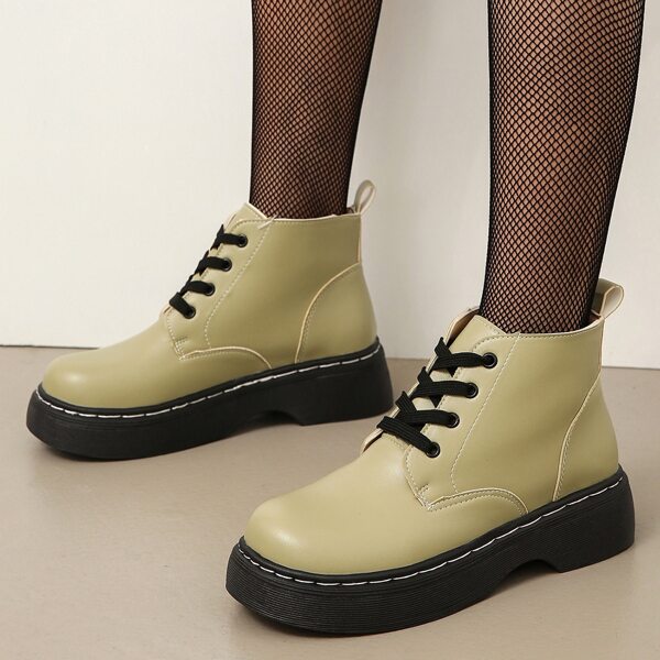 

Minimalist Lace Up Front Combat Boots, Green
