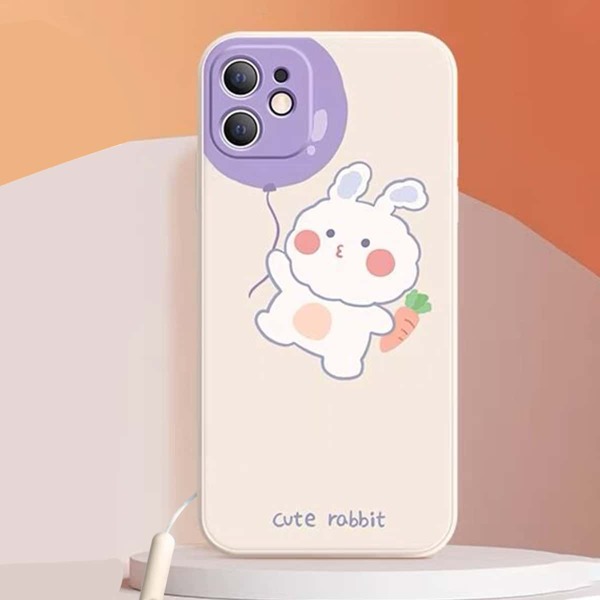 

Cartoon Rabbit Phone Case With Lanyard, Apricot