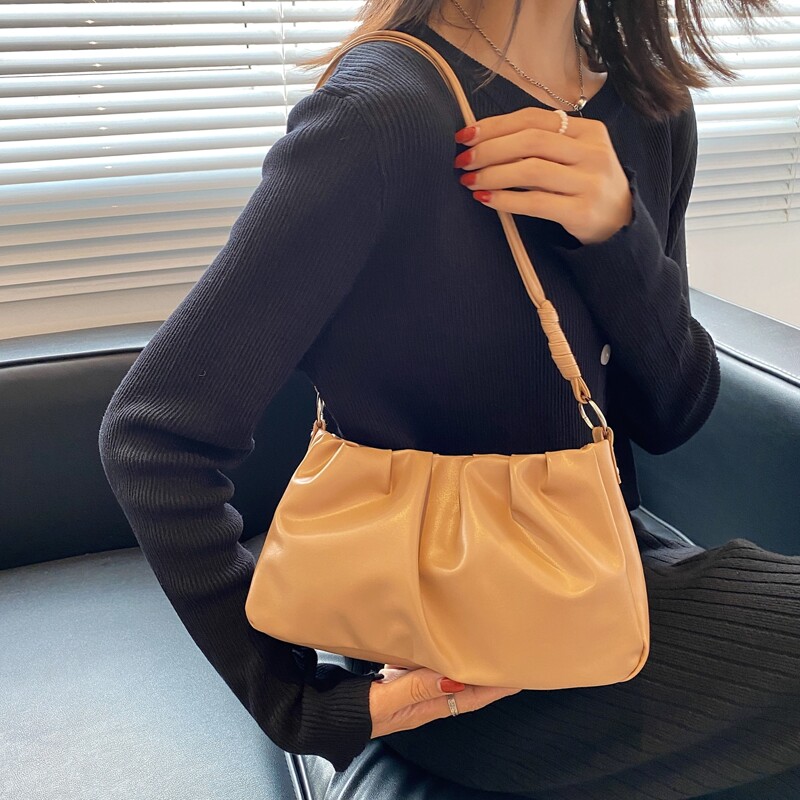 

Minimalist Ruched Design Shoulder Bag, Khaki
