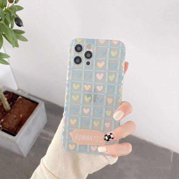 

Heart Print Plaid Phone Case, Clear