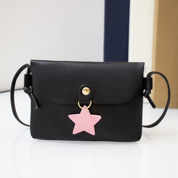 

Star Decor Flap Crossbody Bag, Black