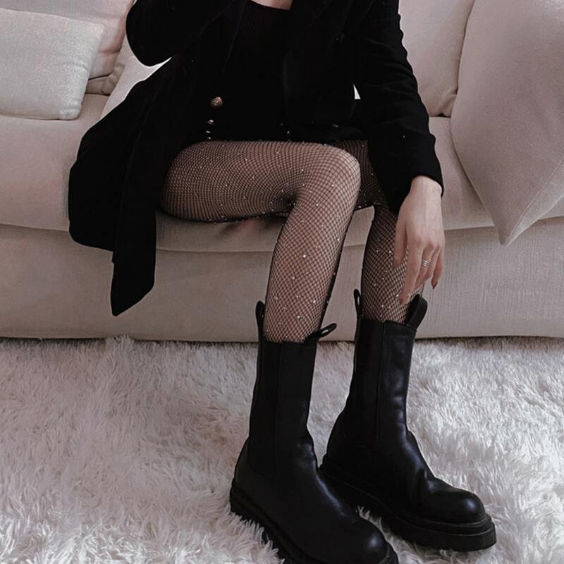 

Rhinestone Decor Fishnet Tights, Black