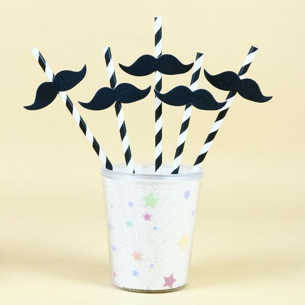 

5pcs Mustache Disposable Straw, Black and white