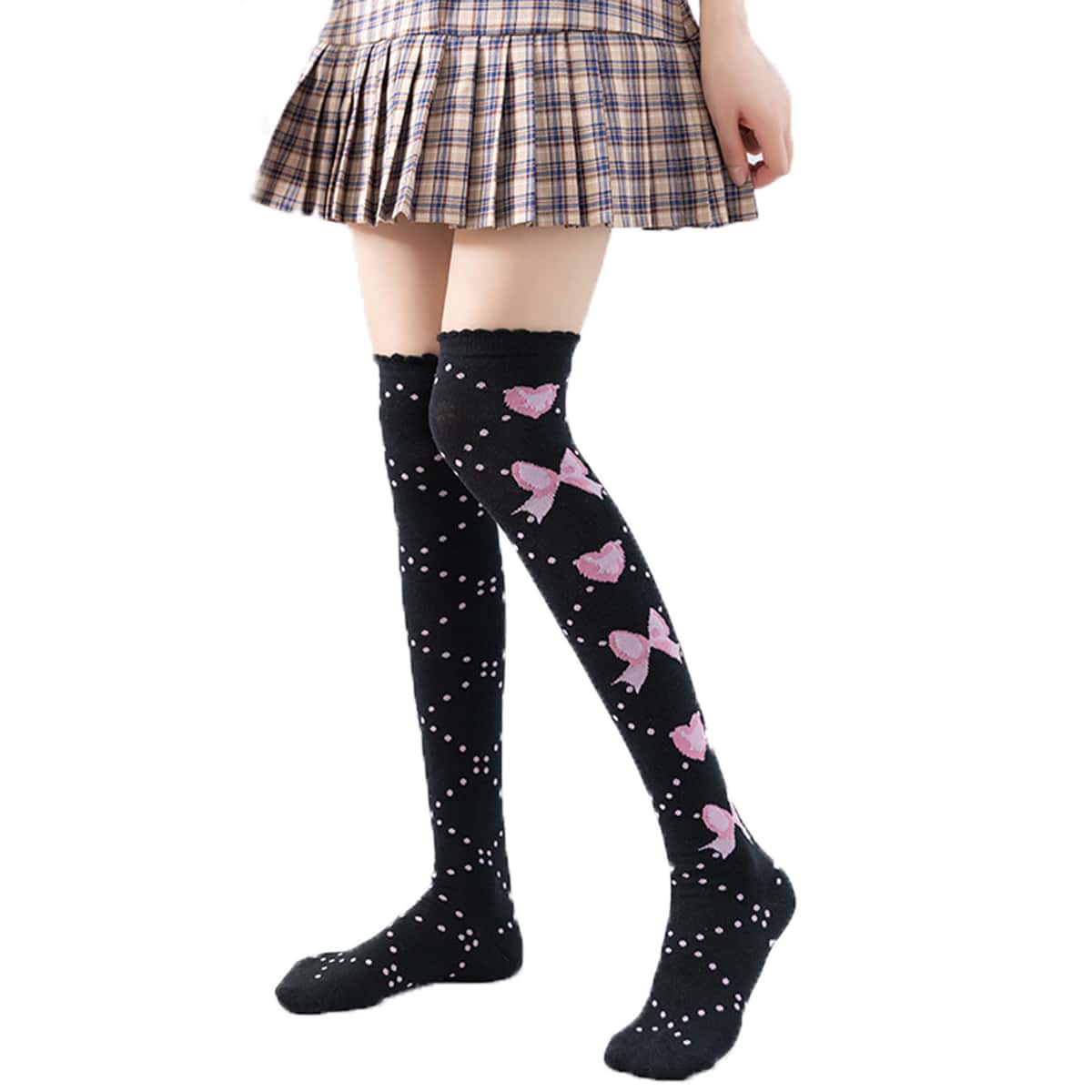 

Bow Print Over The Knee Socks, Multicolor