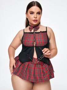 4pack Plus Tartan School Girl Costume Set - Multicolor - View 1