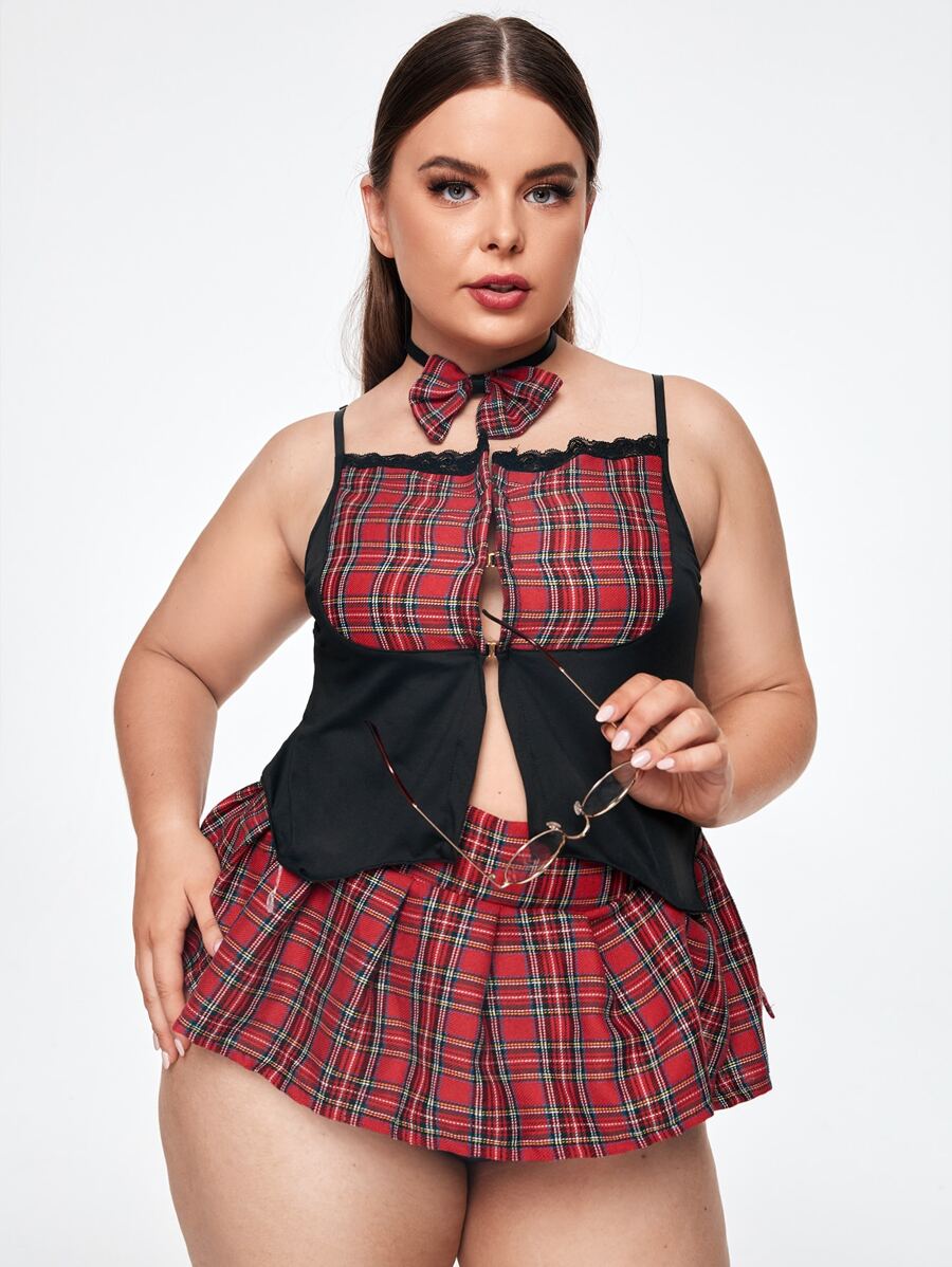 4pack Plus Tartan School Girl Costume Set - Multicolor - View 1