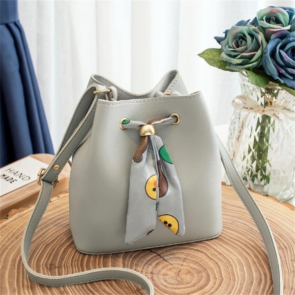 

Scarf Decor Bucket Bag, Grey
