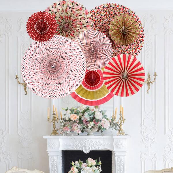 

8pcs Paper Fan Decoration, Multicolor