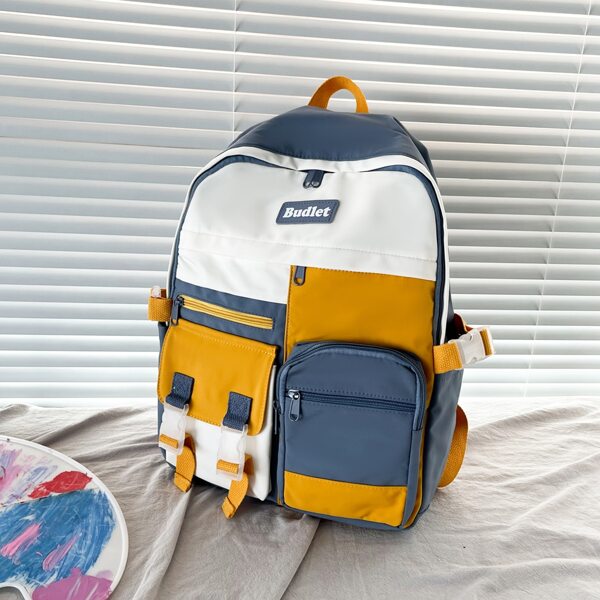 

Colorblock Buckle Decor Backpack, Multicolor