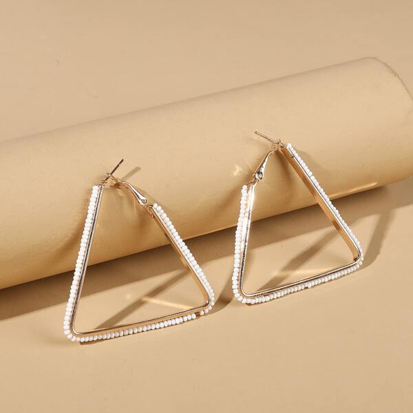

Bead Decor Triangle Hoop Earrings, White