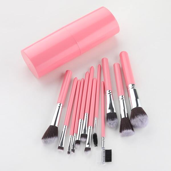 

12pcs Makeup Brush Set With Storage Box, Pink