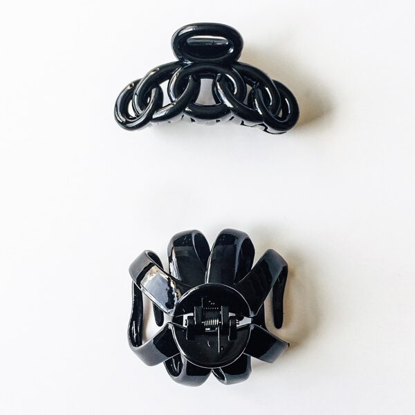 

2pcs Solid Hair Claw, Black
