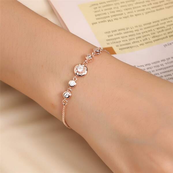 

14K Gold Plated Zircon Decor Bracelet, Rose gold