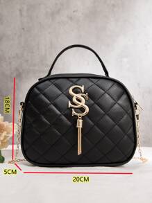 Bolso cartera con cadena guateado con diseño de fleco - Negro - Ver 3