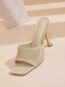 針織酒杯高跟穆勒鞋 - 米色 - 查看 2