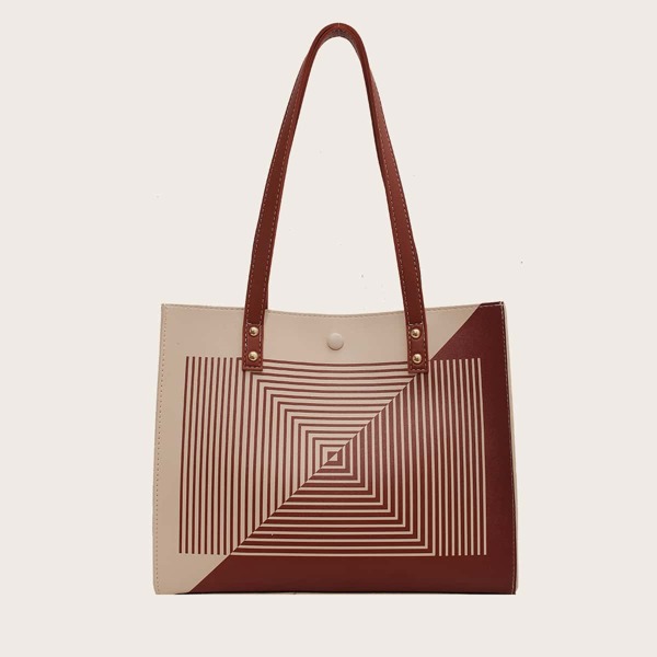 

Two Tone Geometric Pattern Shoulder Tote Bag, Multicolor