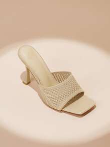 針織酒杯高跟穆勒鞋 - 米色 - 查看 8