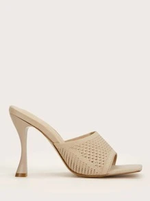 針織酒杯高跟穆勒鞋 - 米色 - 查看 3