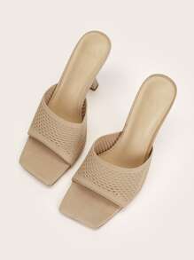 針織酒杯高跟穆勒鞋 - 米色 - 查看 6