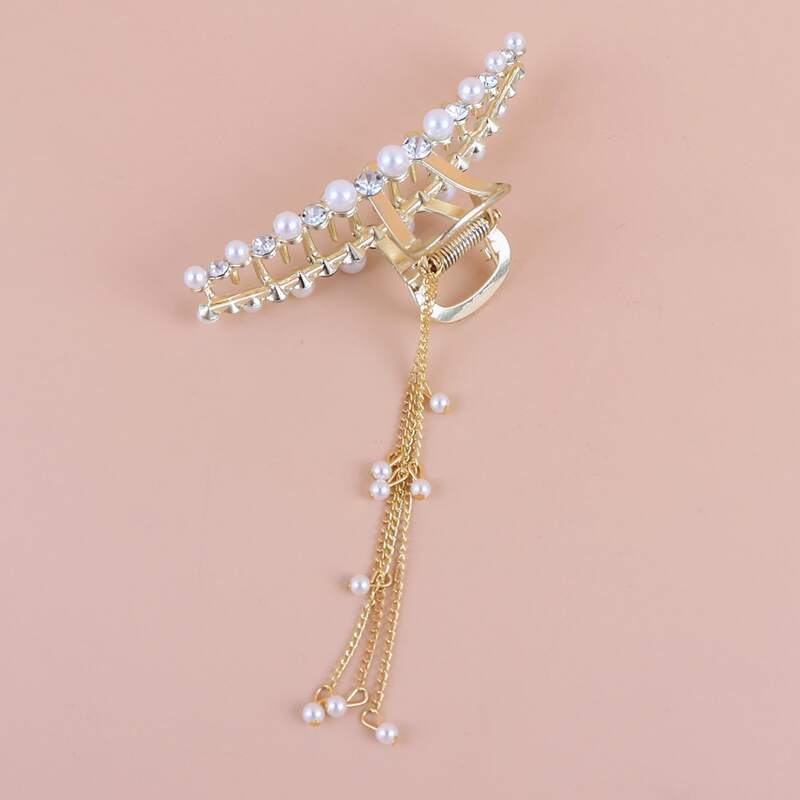 

Faux Pearl Decor Hair Claw, Gold