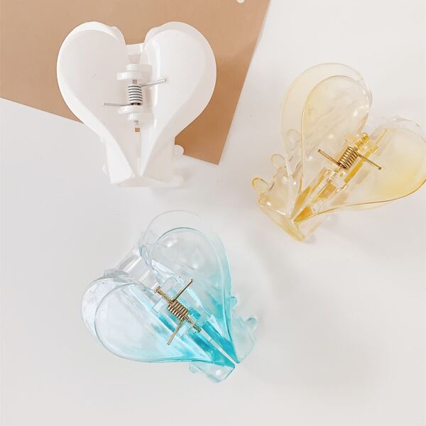 

3pcs Heart Decor Hair Claw, Multicolor