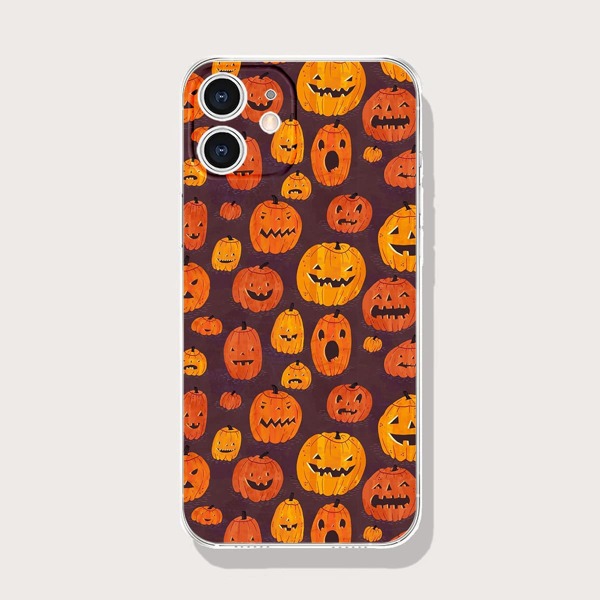 

Halloween Pumpkin Print Phone Case, Brown