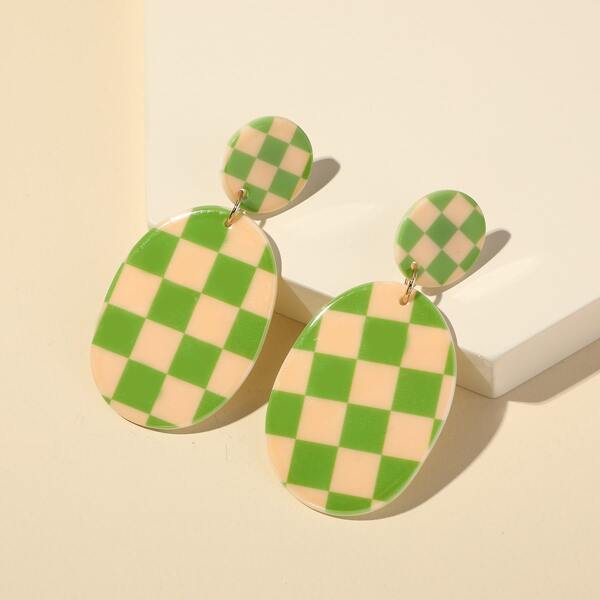 

Plaid Pattern Drop Earrings, Multicolor