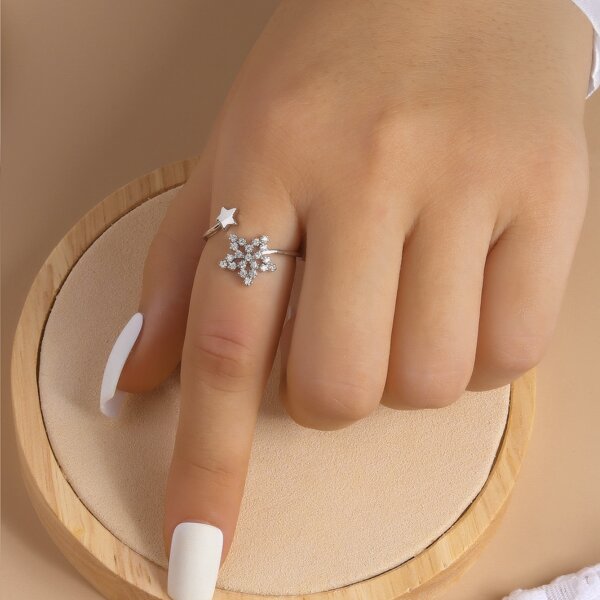 

Zircon Decor Cuff Ring, Silver