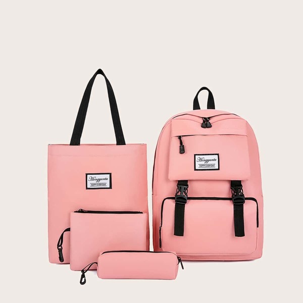 

4Pcs Letter Graphic Buckle Decor Bag Set, Pink