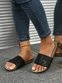 編織細節包趾涼鞋 - 黑色 - 查看 2