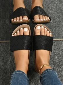編織細節包趾涼鞋 - 黑色 - 查看 4