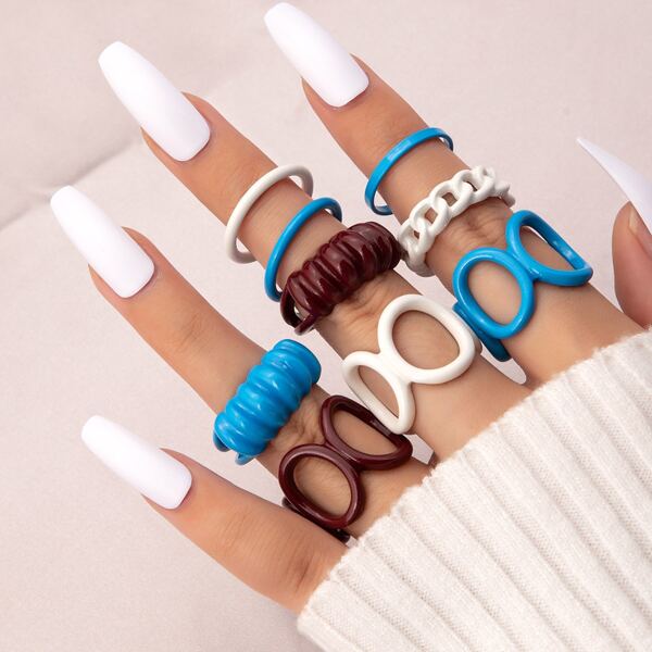 

9pcs Simple Solid Ring, Multicolor