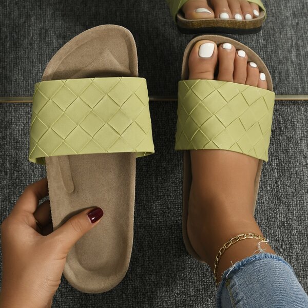 

Minimalist Braided Design Slide Sandals, Green