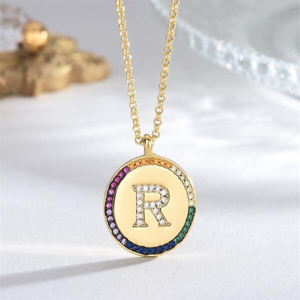 

Zircon Decor Round Pendant Necklace, Multicolor
