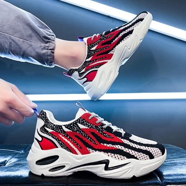 

Men Fire Graphic Lace Up Front Sneakers, Multicolor