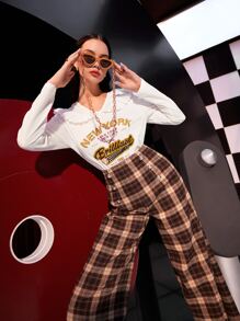 Mulvari Slogan Print Sailor Collar Tee - White - View 1