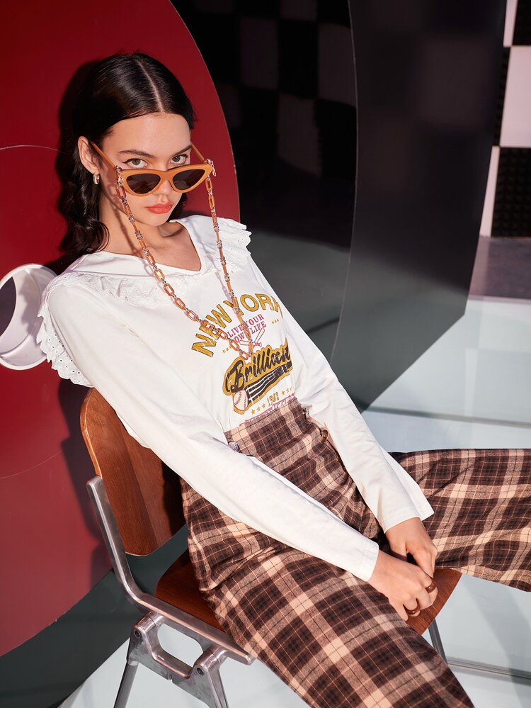 Mulvari Slogan Print Sailor Collar Tee - White - View 3