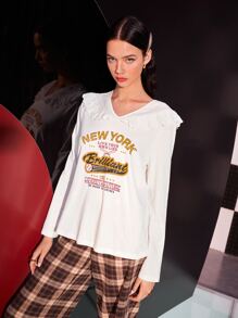 Mulvari Slogan Print Sailor Collar Tee - White - View 4