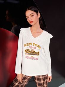 Mulvari Slogan Print Sailor Collar Tee - White - View 5