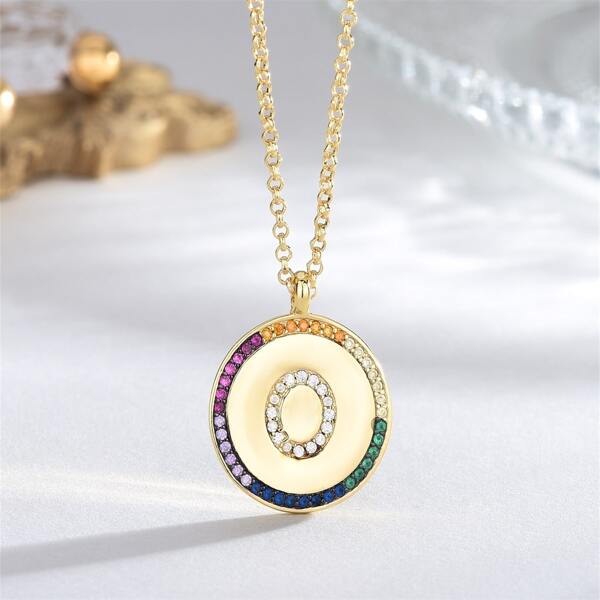

Zircon Decor Round Pendant Necklace, Multicolor