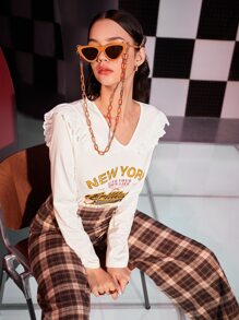 Mulvari Slogan Print Sailor Collar Tee - White - View 7