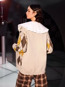 Mulvari Peter Pan Collar Argyle Pattern Cardigan - Multicolor - View 2