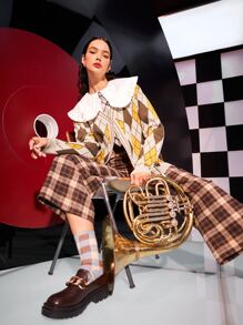 Mulvari Peter Pan Collar Argyle Pattern Cardigan - Multicolor - View 4