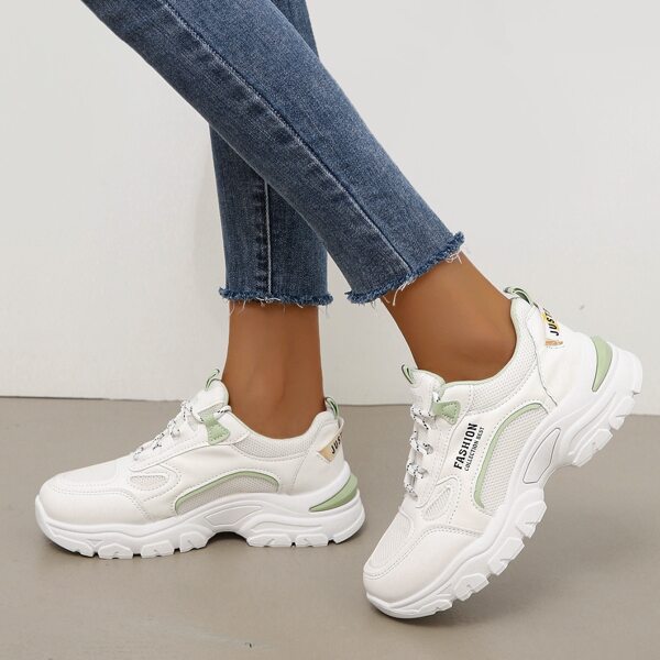 

Letter Graphic Lace Up Front Chunky Sneakers, White